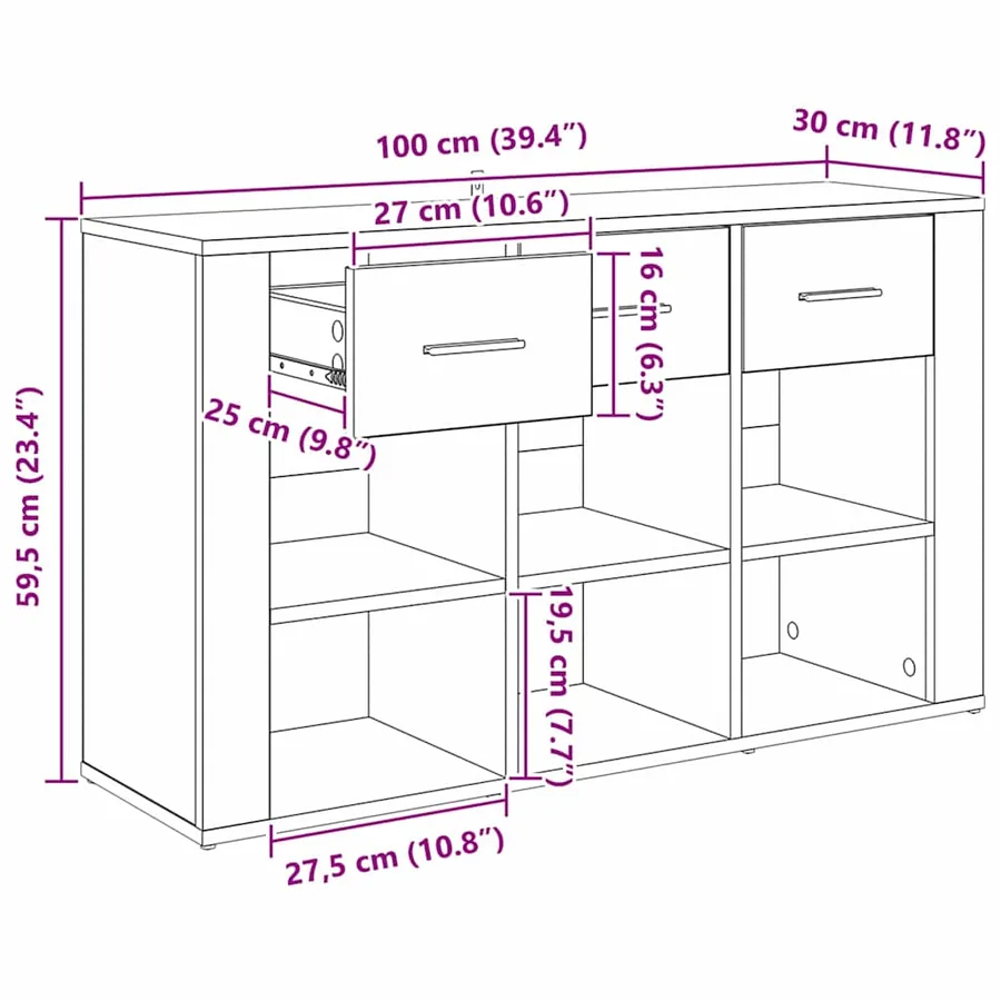 Buffet Chêne noir 100 x 30 x 59,5 cm Bois d'ingénierie - 15