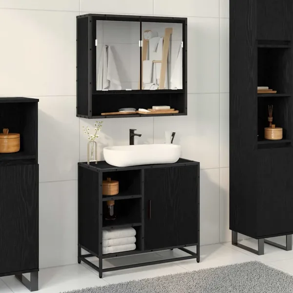 Cabinet de salle de bain avec porte Chêne noir 65 x 33 x 60 cm