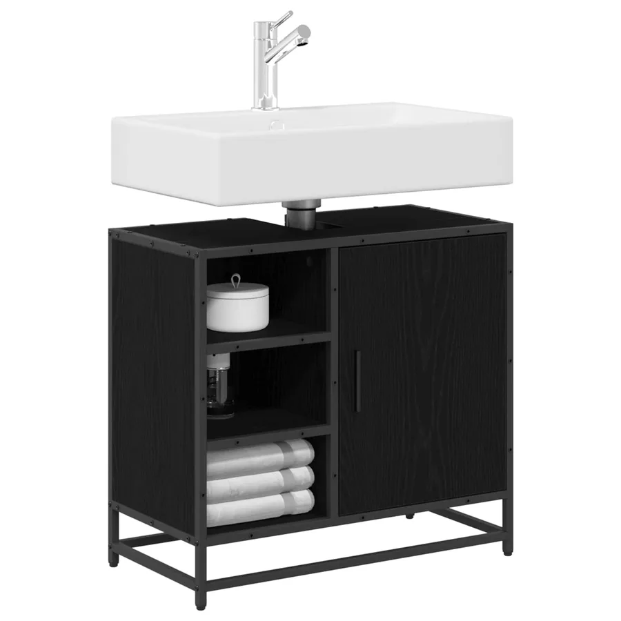 Cabinet de salle de bain avec porte Chêne noir 65 x 33 x 60 cm - 3
