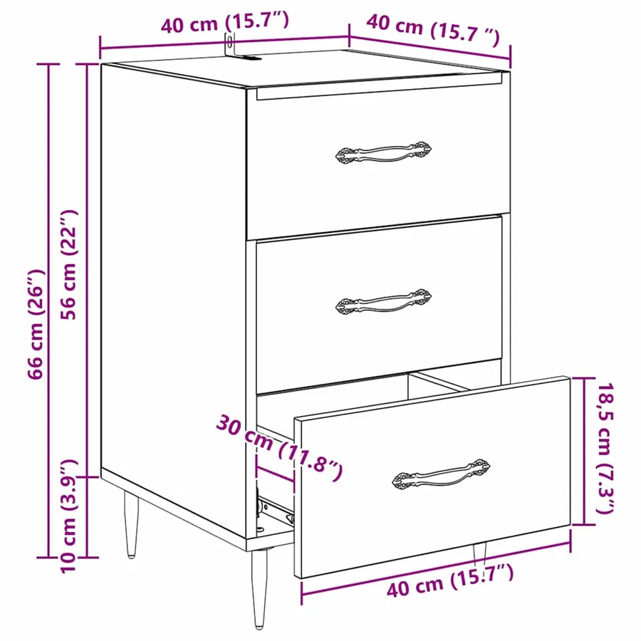 Cabinet de chevet Chêne artisanal 40 x 40 x 66 cm - 16