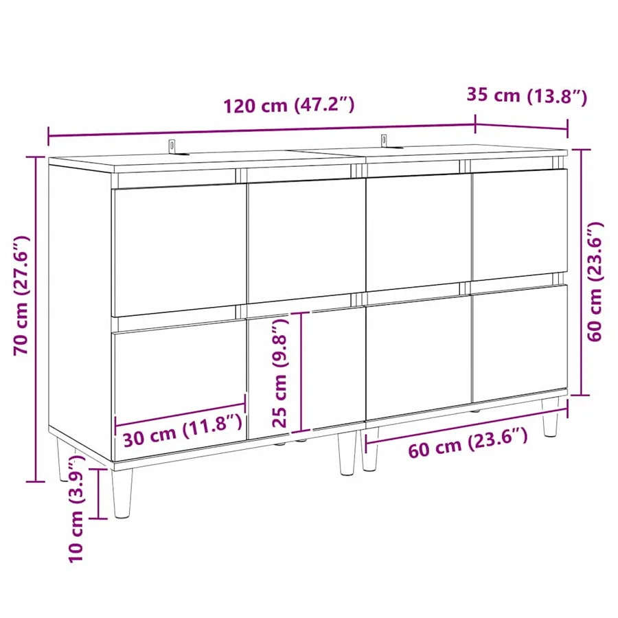 Buffets 2 pcs Bois Ancien 60 x 35 x 70 cm Bois d'ingénierie - 13