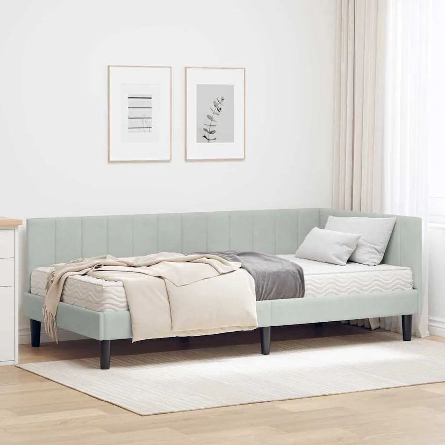 Cadre de lit d'angle avec matelas 2 pcs Gris clair Velours