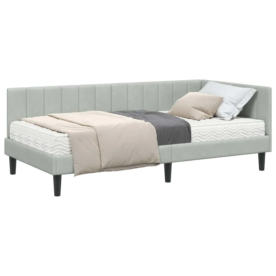 Cadre de lit d'angle avec matelas 2 pcs Gris clair Velours - 2
