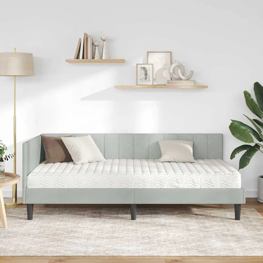 Cadre de lit d'angle avec matelas 2 pcs Gris clair Velours - 3