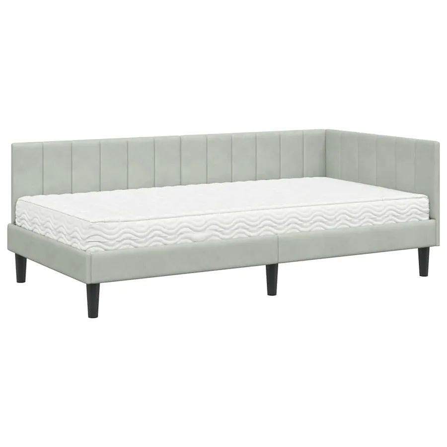 Cadre de lit d'angle avec matelas 2 pcs Gris clair Velours - 4
