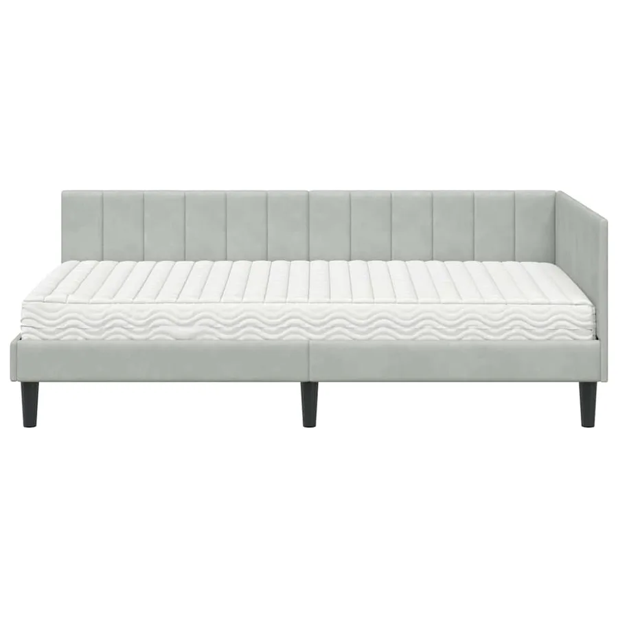 Cadre de lit d'angle avec matelas 2 pcs Gris clair Velours - 5