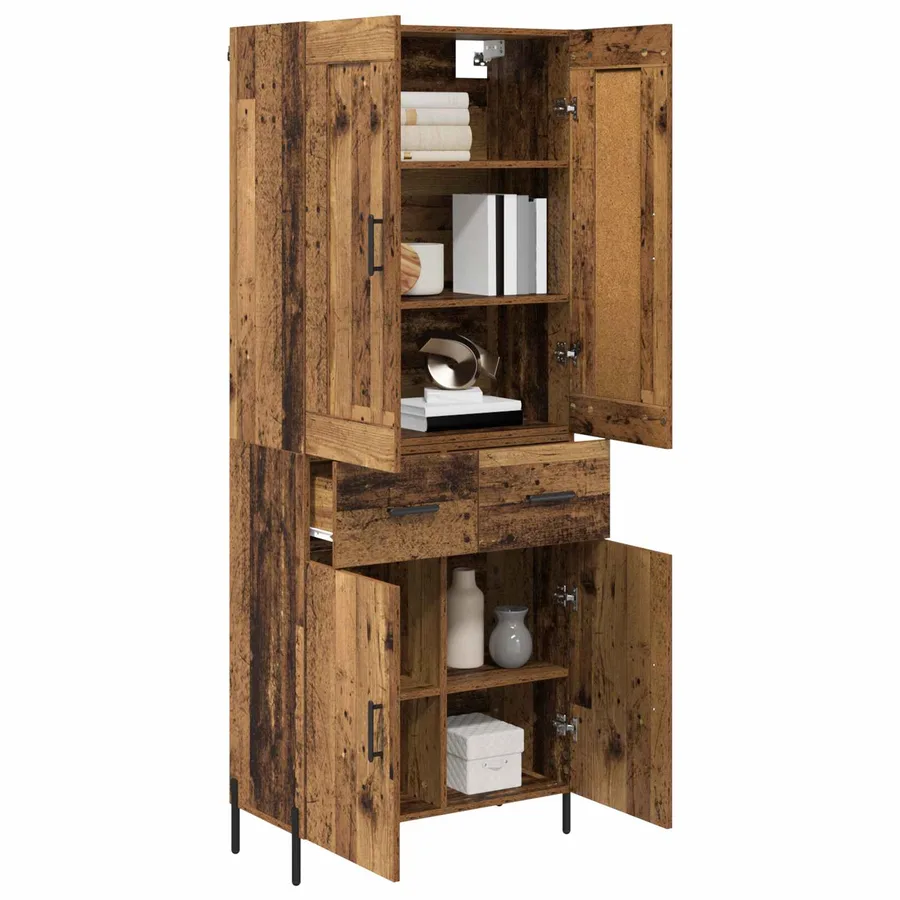 Haut Armoire 2 pcs Bois Ancien Bois d'ingénierie - 3