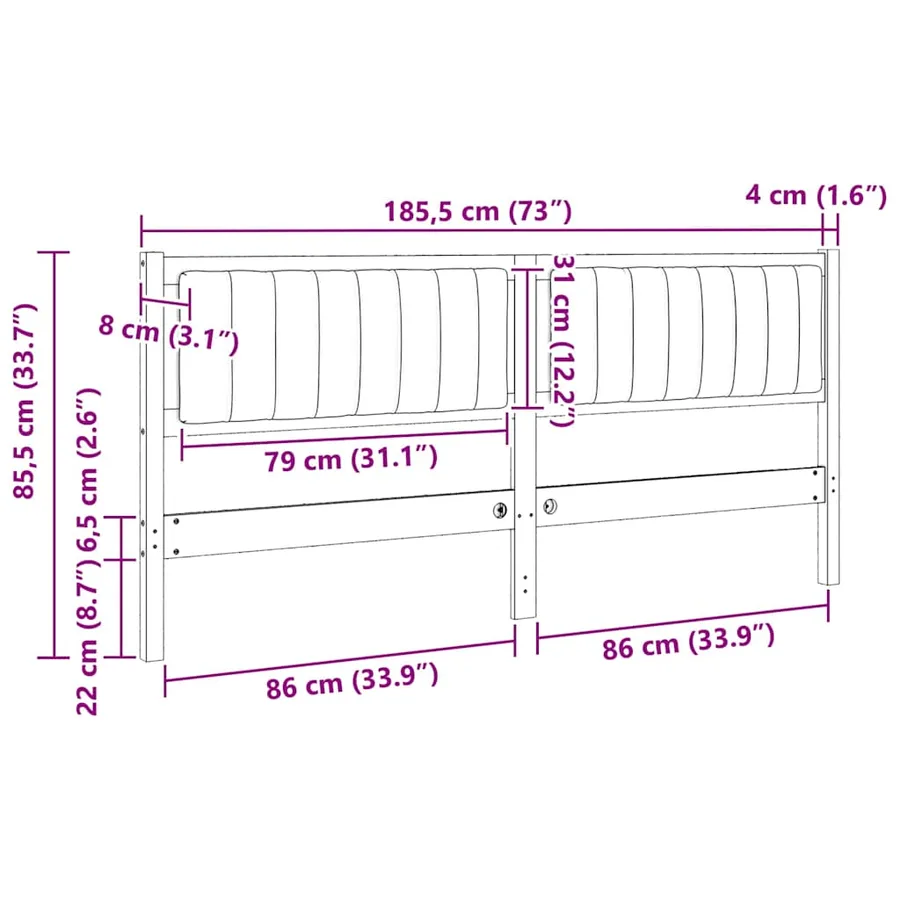 Tête de lit capitonnée Marron 180 cm Pin massif - 11
