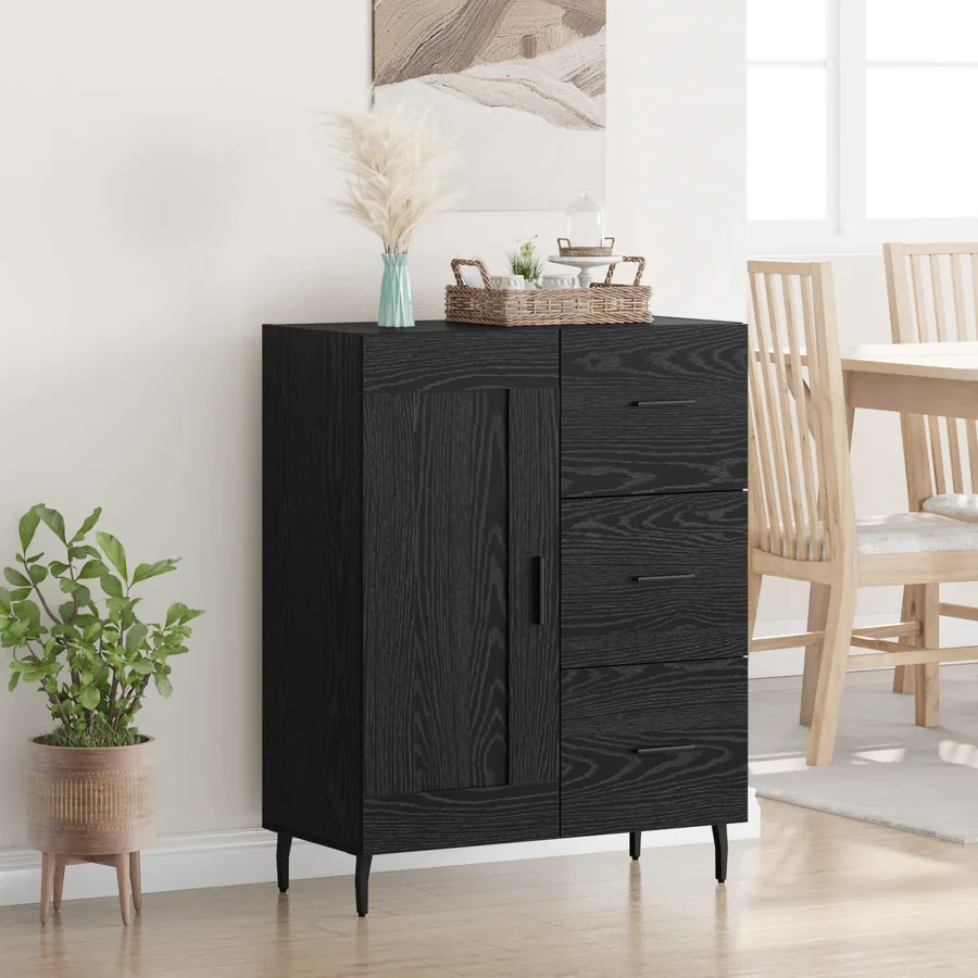 Buffet Chêne noir 69,5 x 34 x 90 cm Bois d'ingénierie et fer