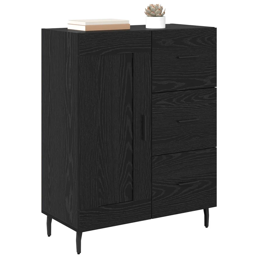 Buffet Chêne noir 69,5 x 34 x 90 cm Bois d'ingénierie et fer - 3
