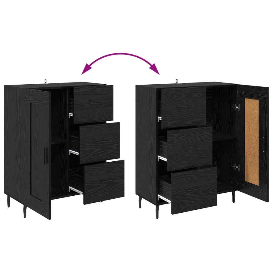 Buffet Chêne noir 69,5 x 34 x 90 cm Bois d'ingénierie et fer - 8