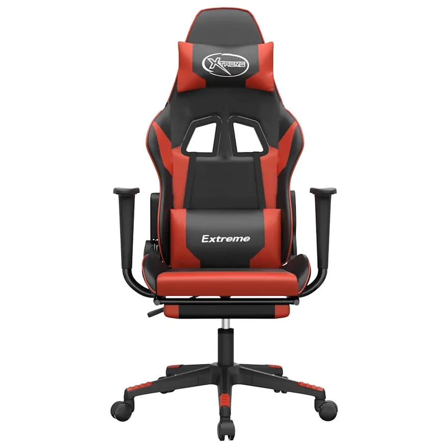 Chaise de jeu de massage et repose-pied Noir rouge Similicuir - 4