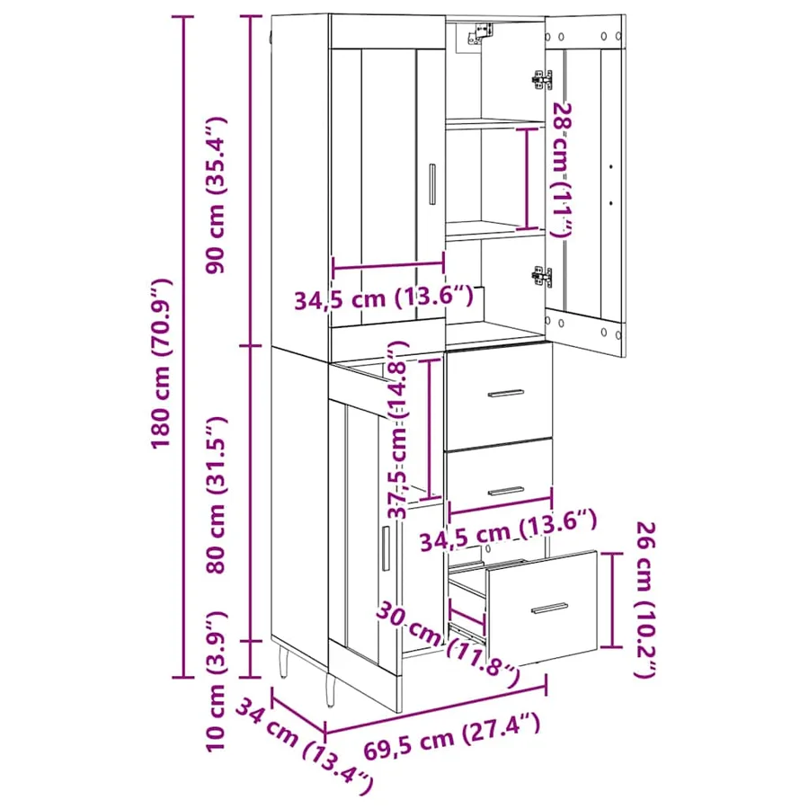 Haut Armoire 2 pcs Chêne artisanal 69,5 x 34 x 180 cm - 16