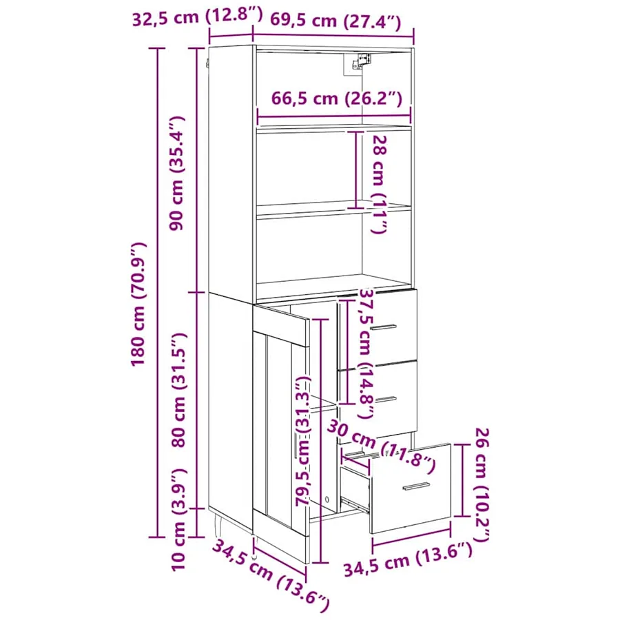 Haut Armoire avec tiroir Bois Ancien 69,5 x 34 x 180 cm - 14