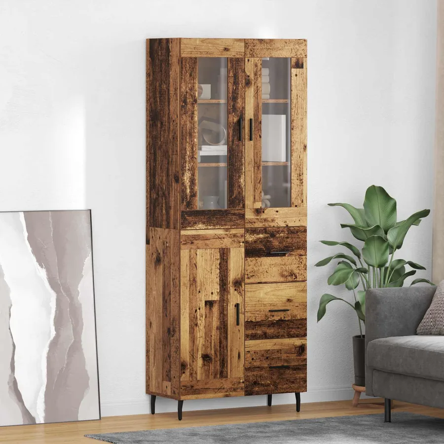 Haut Armoire avec tiroir 2 pcs Bois Ancien Bois d'ingénierie