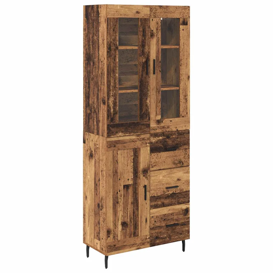 Haut Armoire avec tiroir 2 pcs Bois Ancien Bois d'ingénierie - 2