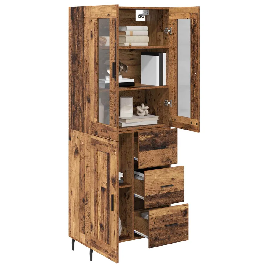 Haut Armoire avec tiroir 2 pcs Bois Ancien Bois d'ingénierie - 3