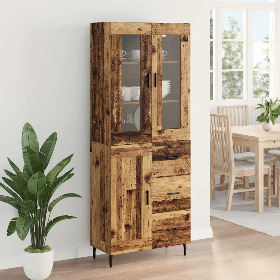 Haut Armoire avec tiroir 2 pcs Bois Ancien Bois d'ingénierie - 4