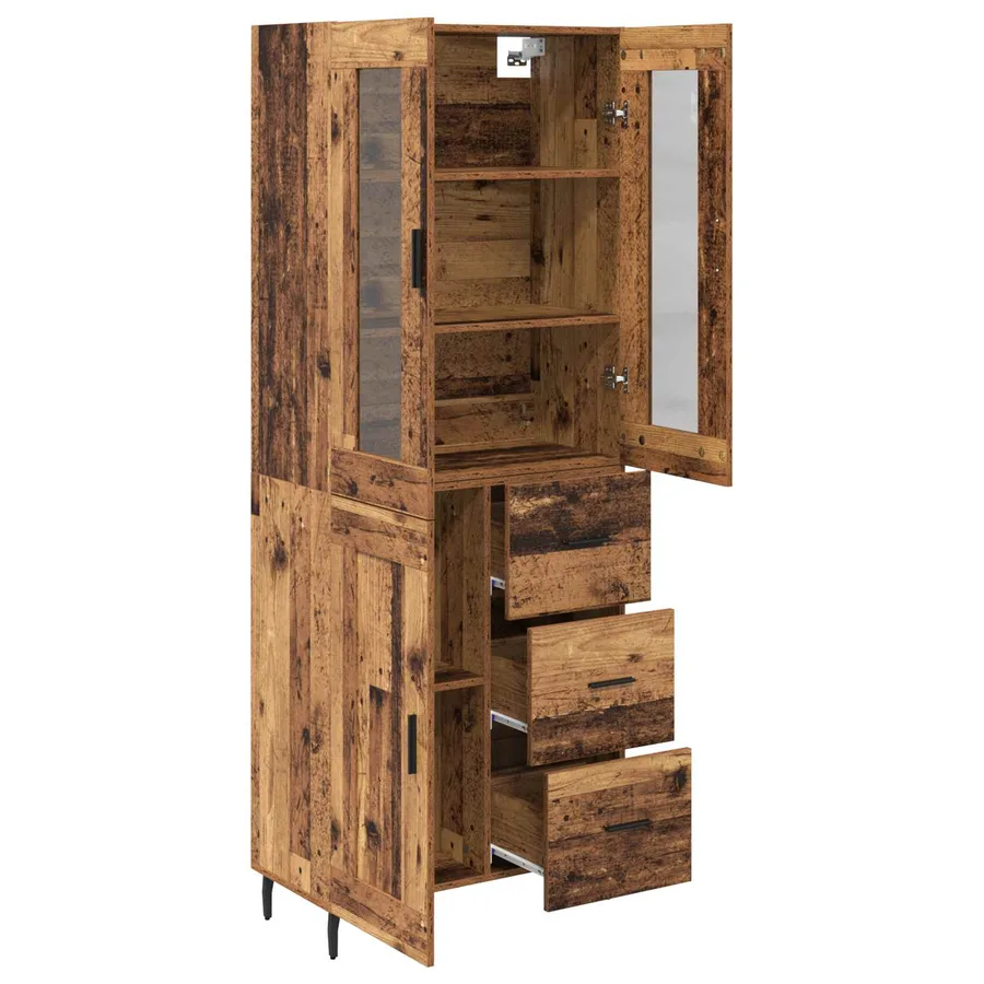 Haut Armoire avec tiroir 2 pcs Bois Ancien Bois d'ingénierie - 5