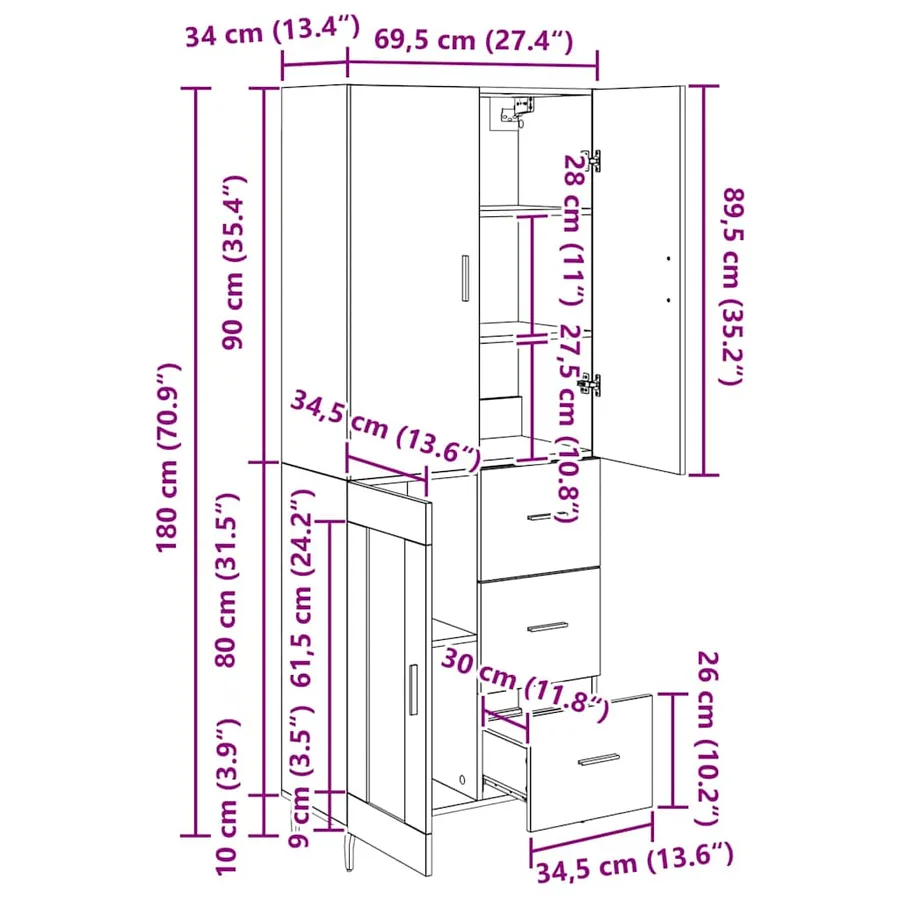 Haut Armoire 2 pcs Chêne noir Bois Aggloméré et Verre - 15
