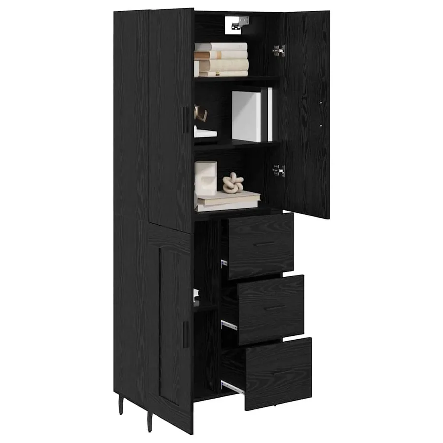 Haut Armoire 2 pcs Chêne noir Bois Aggloméré et Verre - 3