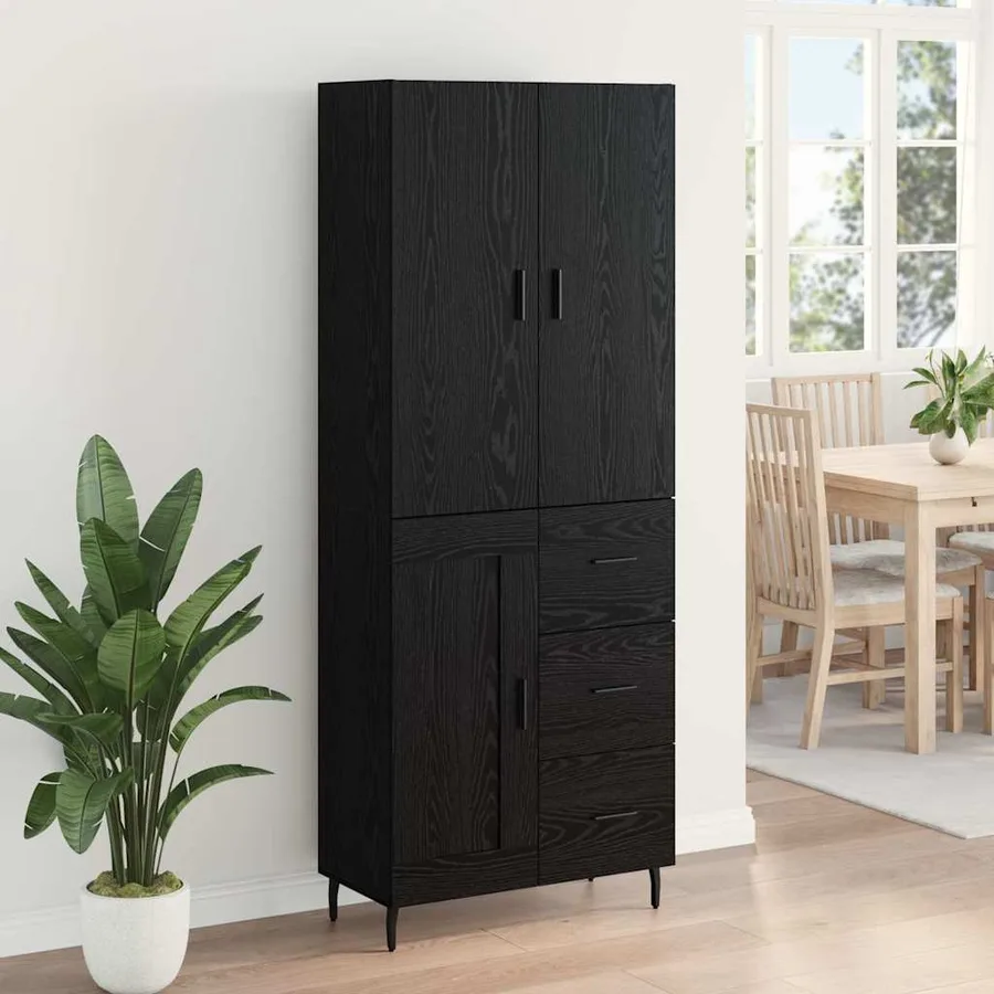 Haut Armoire 2 pcs Chêne noir Bois Aggloméré et Verre - 4