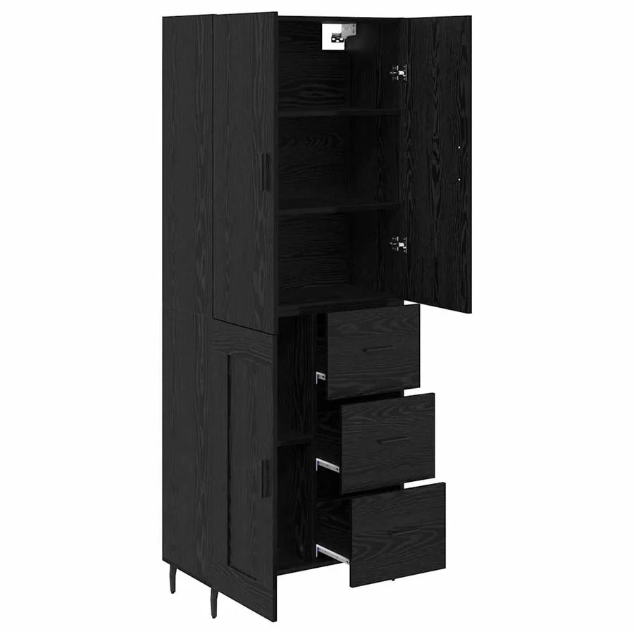 Haut Armoire 2 pcs Chêne noir Bois Aggloméré et Verre - 5