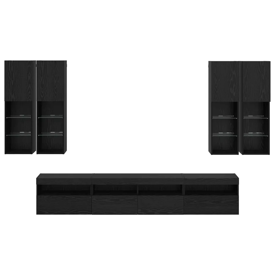 Ensemble de meuble TV mural avec éclairage LED 7 pcs Chêne noir - 8