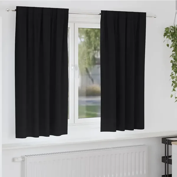 Rideaux occultants avec anneaux 2 pcs Noir 175 x 140 cm