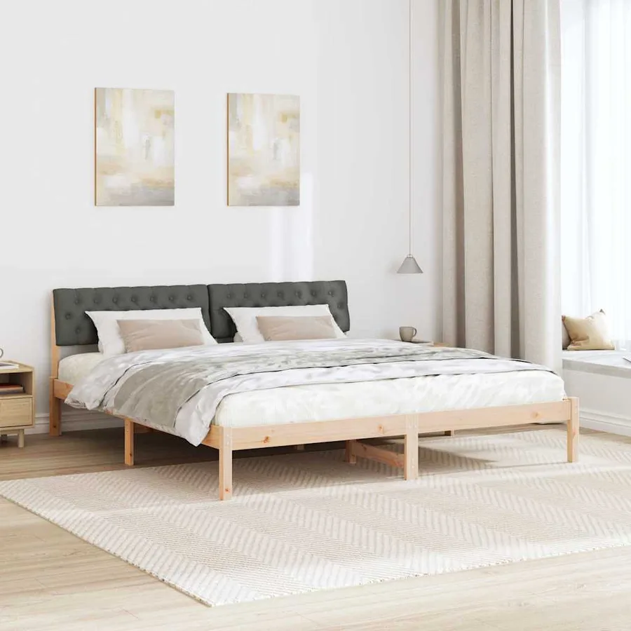 Cadre de lit avec tête de lit marron et gris foncé 180 x 200 cm - 4