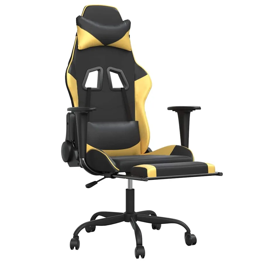 Chaise de jeu de massage avec repose-pied Noir&Doré Similicuir - 3