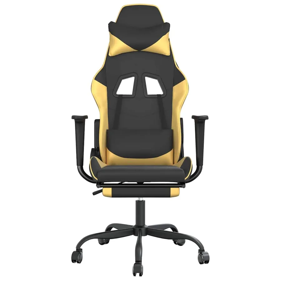 Chaise de jeu de massage avec repose-pied Noir&Doré Similicuir - 4