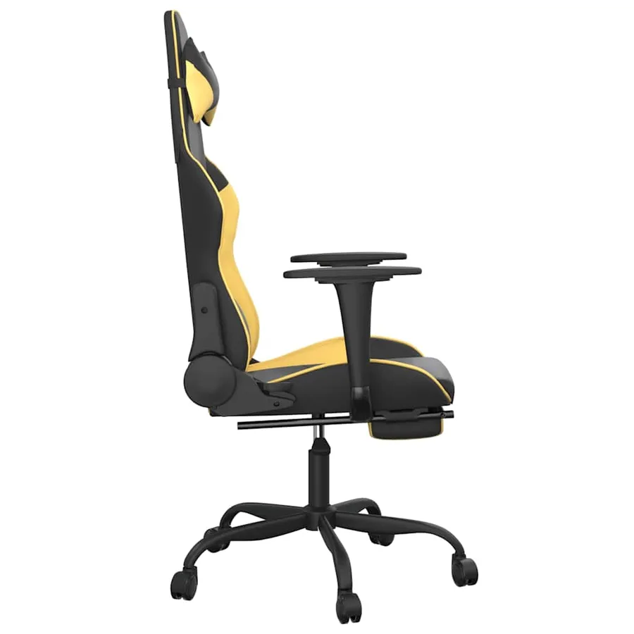 Chaise de jeu de massage avec repose-pied Noir&Doré Similicuir - 5
