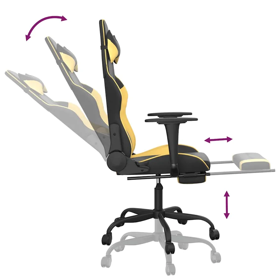 Chaise de jeu de massage avec repose-pied Noir&Doré Similicuir - 7