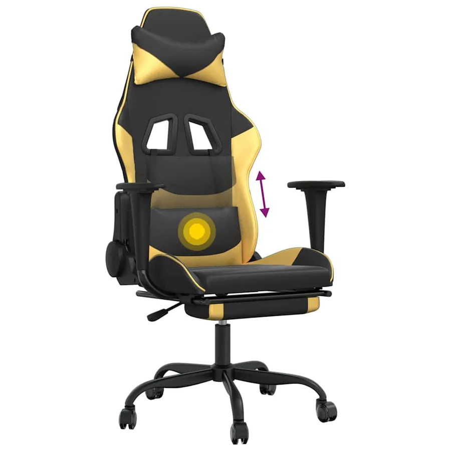 Chaise de jeu de massage avec repose-pied Noir&Doré Similicuir - 8