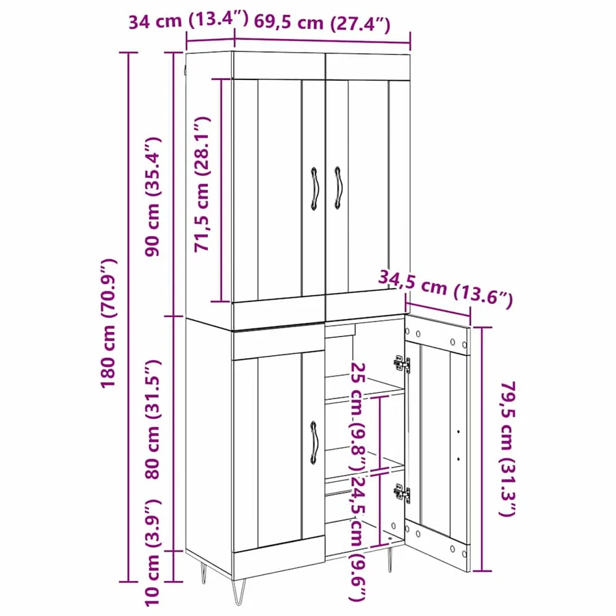 Haut Armoire Chêne artisanal 69,5 x 34 x 180 cm - 14