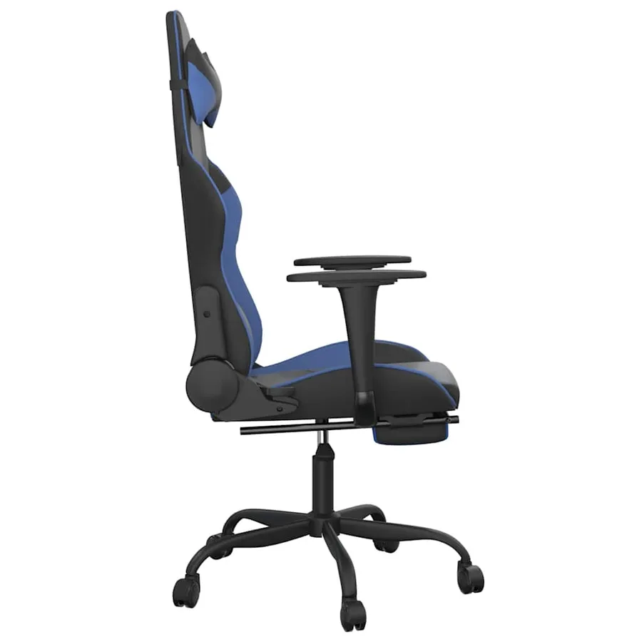 Chaise de jeu de massage et repose-pied Noir et bleu Similicuir - 5