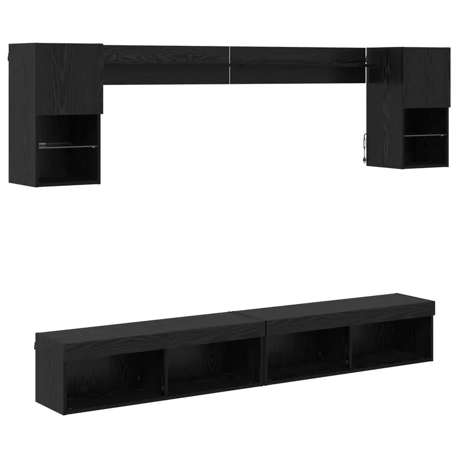 Unités murales TV avec LED 6 pcs Chêne noir Bois d'ingénierie - 2