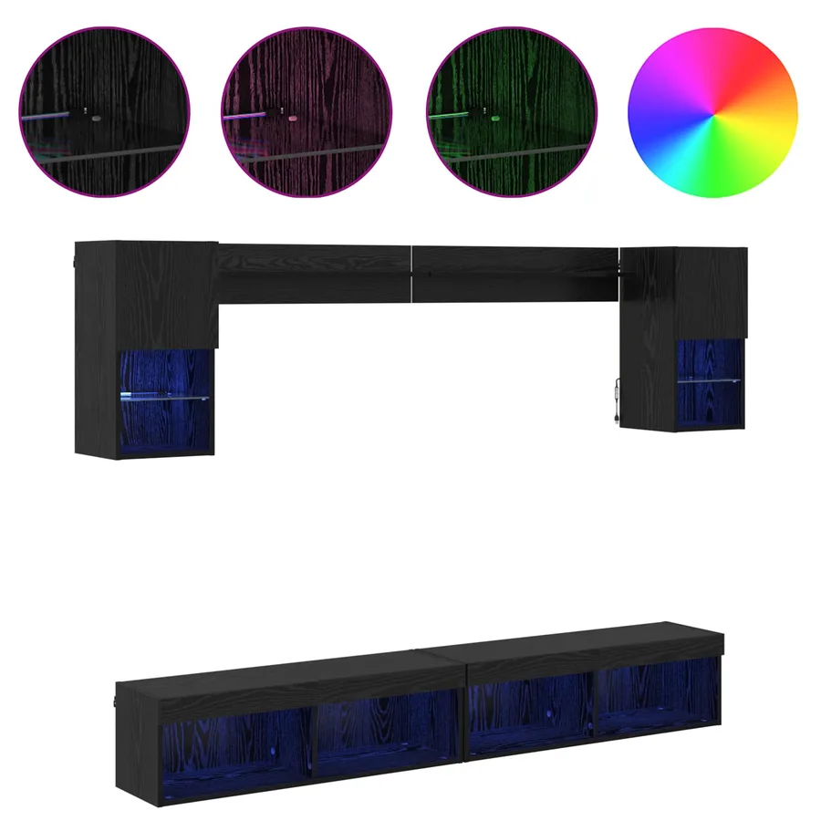 Unités murales TV avec LED 6 pcs Chêne noir Bois d'ingénierie - 4