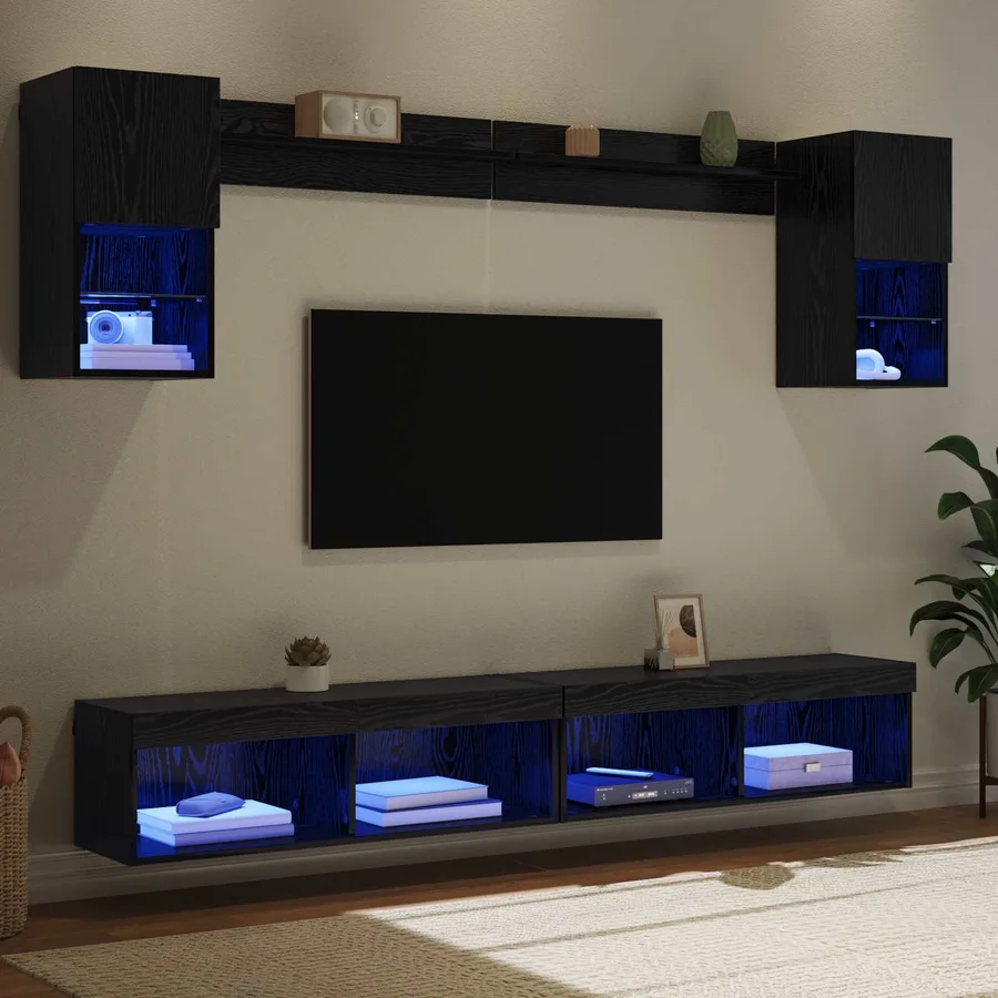 Unités murales TV avec LED 6 pcs Chêne noir Bois d'ingénierie - 5
