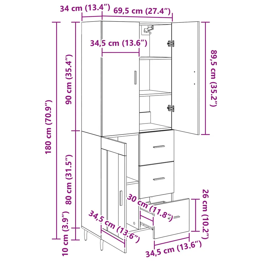 Haut Armoire 2 pcs Chêne artisanal 69,5 x 34 x 180 cm - 16