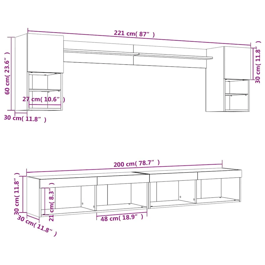 Unités murales TV avec LED 6 pcs blanc bois d'ingénierie - 19
