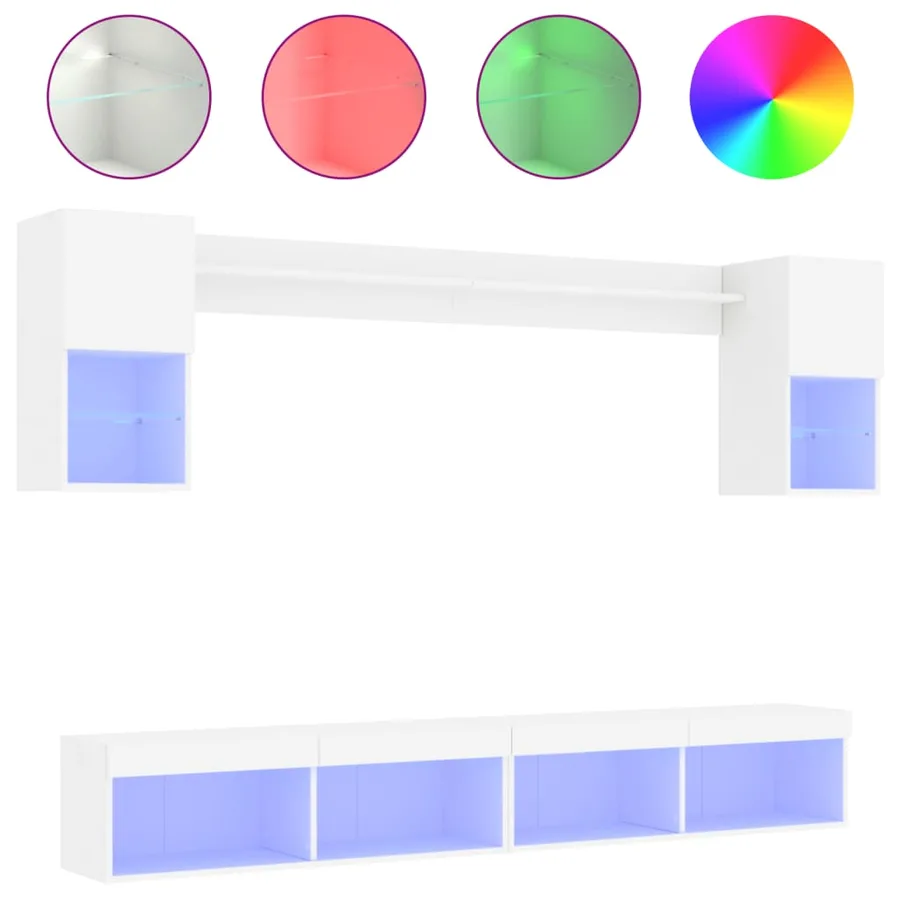 Unités murales TV avec LED 6 pcs blanc bois d'ingénierie - 2