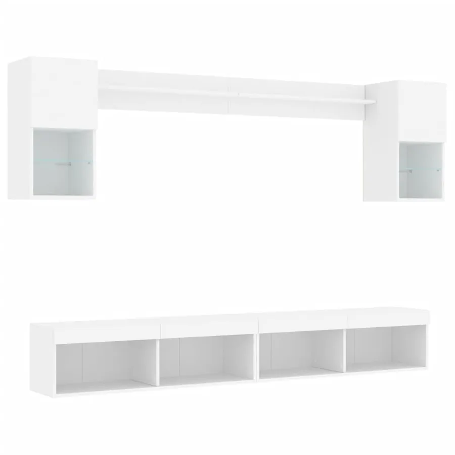 Unités murales TV avec LED 6 pcs blanc bois d'ingénierie - 3
