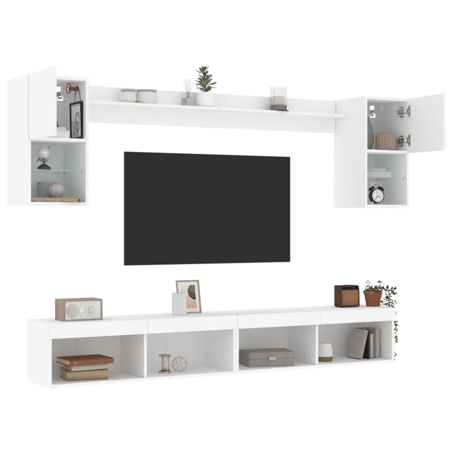 Unités murales TV avec LED 6 pcs blanc bois d'ingénierie - 5