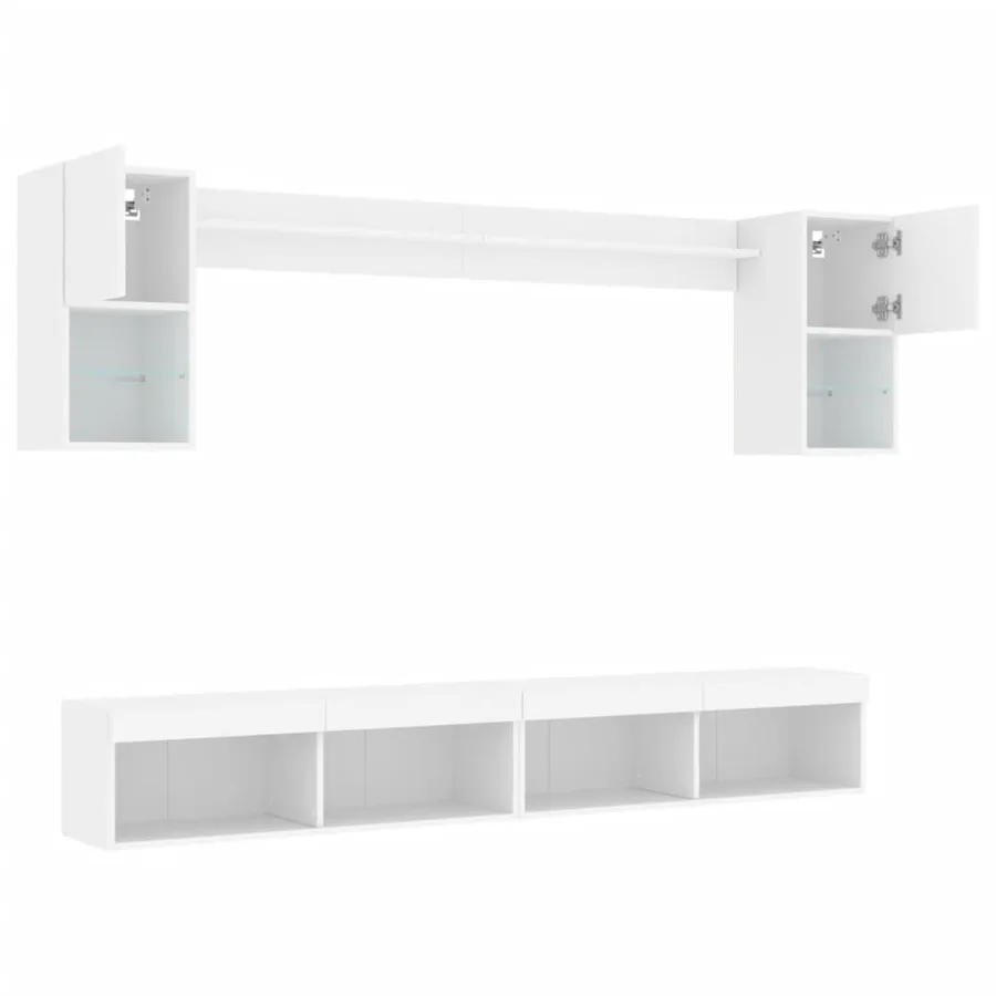 Unités murales TV avec LED 6 pcs blanc bois d'ingénierie - 6
