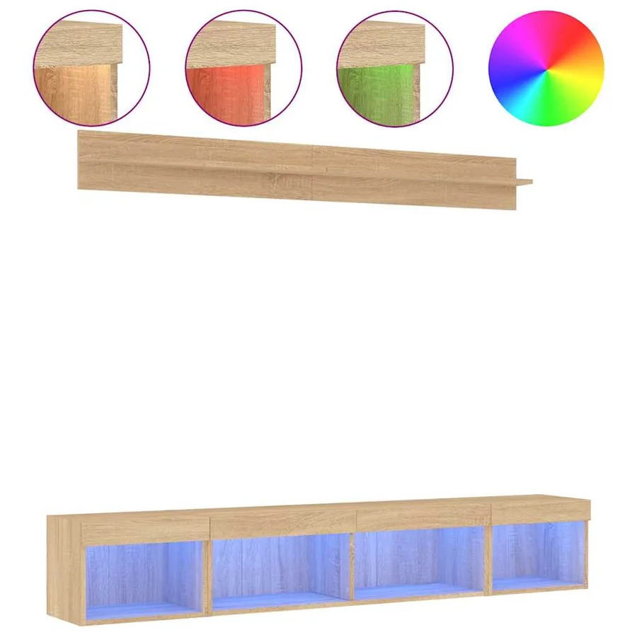 Unités murales TV avec LED 5 pcs chêne sonoma bois d'ingénierie - 2