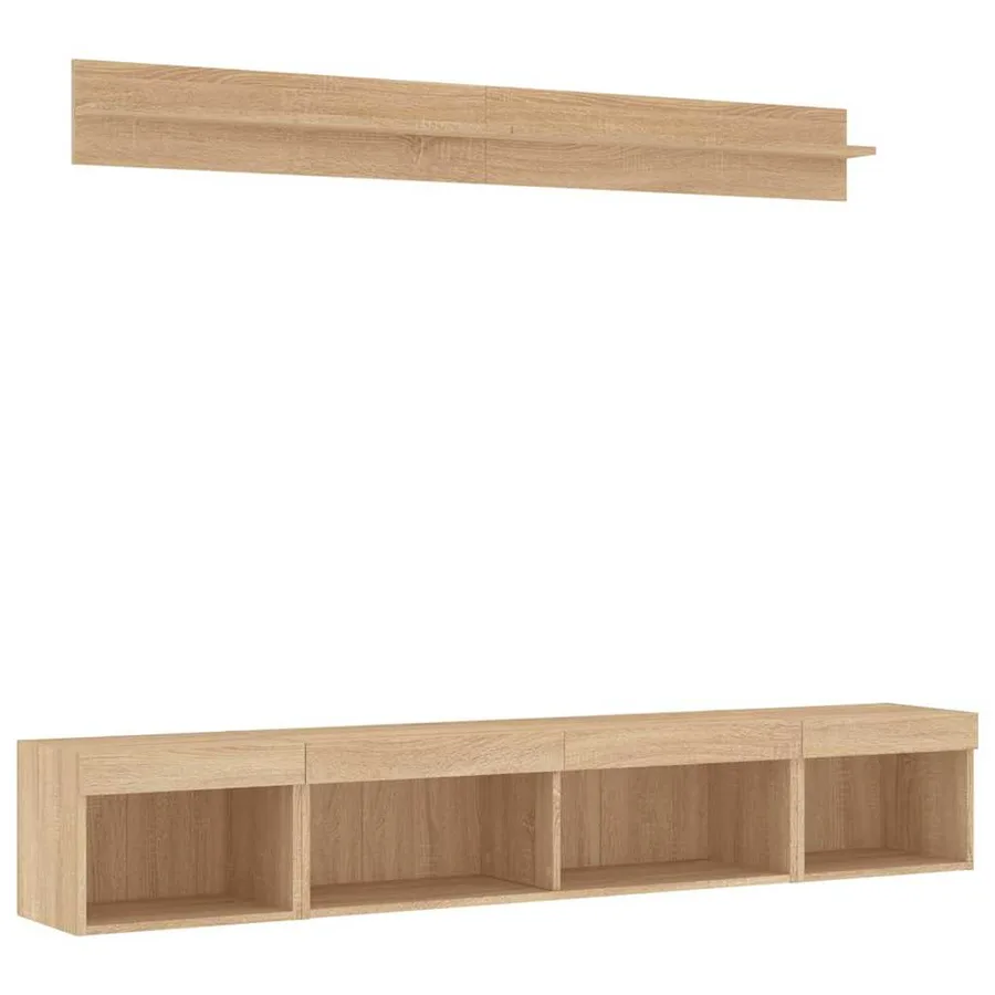 Unités murales TV avec LED 5 pcs chêne sonoma bois d'ingénierie - 3