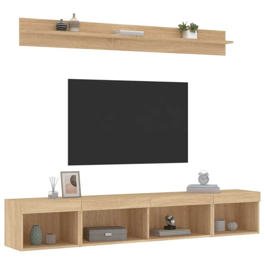 Unités murales TV avec LED 5 pcs chêne sonoma bois d'ingénierie - 5