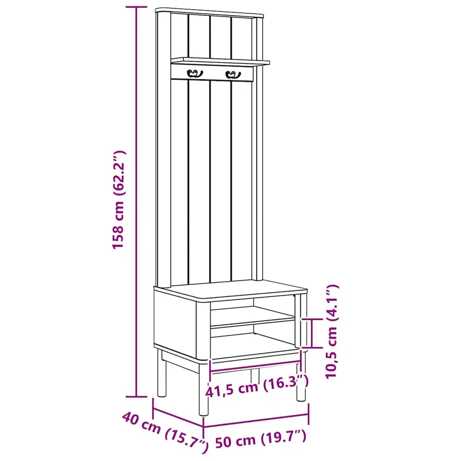 Meuble de couloir FLORO Cire marron 50 x 40 x 158 cm - 8